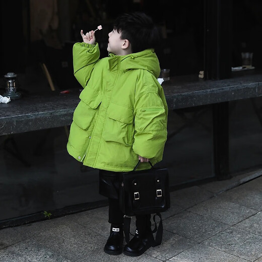 BALA suitable for boys winter down cotton coat 2025 new children's handsome baby cotton coat thick green apple color thickened down cotton one piece for winter 90cm