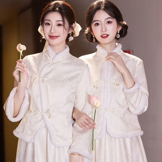 New Chinese-style bridesmaid dress for autumn and winter, new sister dress, bestie dress, wedding temperament, warm and slimming, can be worn in daily life, straight style S