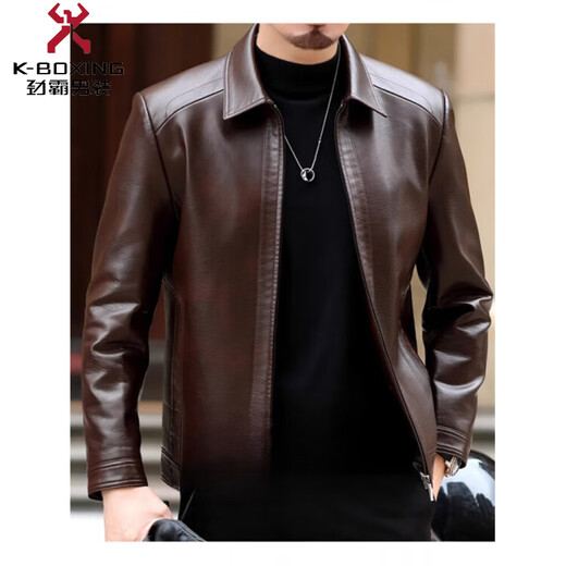 KBXNG Jinba Haining genuine leather jacket men's lapel middle-aged cadres spring and autumn thin casual dad wear sheepskin jacket stand-up collar black single style stand-up collar black single style M 170 weight 100-120 Jin Jin is equal to 0.5 kg