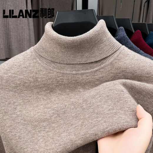 利郎（LILANZ）高品质加厚精纺羊毛衫可机洗男全毛双翻领针织衫时尚保暖高领毛衣 灰色 加厚 3XL