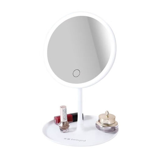 Zhongyue LED cosmetic mirror with light, foldable and dimmable, portable ins style student dormitory desktop mirror, elegant white high-definition three-color light luxury model, with five times magnifying glass