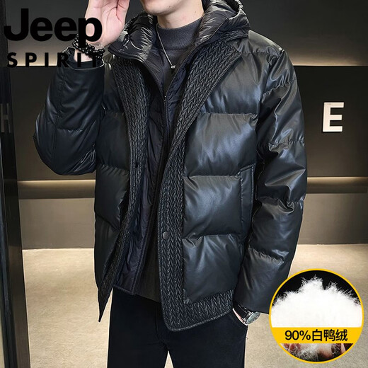 JEEP吉普国际品牌羽绒服男士2025冬季新款短款加厚保暖假两件休闲外套 YR23-8095黑色 M M 建议160-170c90-110斤