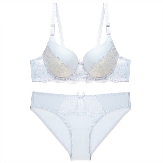 Triumph European and American brand sexy lace bra set push-up women's underwear, breast-retracting adjustment type push-up shaping bra, white 80C