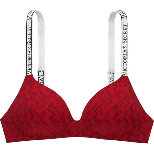 Victoria's Secret Logo Strap Thin Cup Lightweight 3/4 Cup Wireless Seamless Invisible Bra Women's Red Snake Print Red Snake Print 4XL 32C