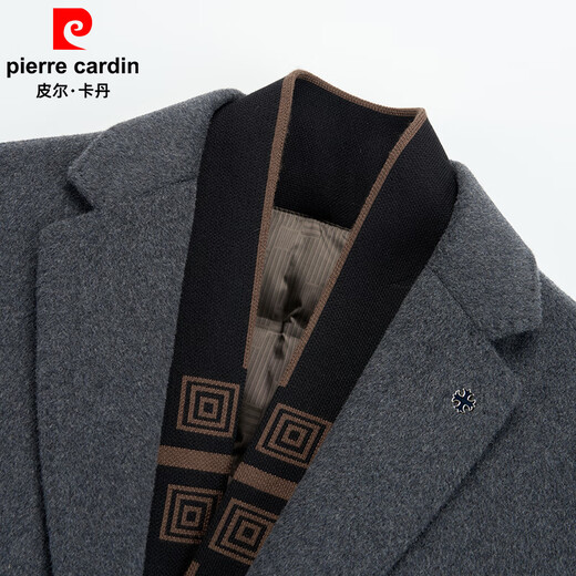 Pierre Cardin wool coat men's mid-length detachable down liner double-sided woolen coat autumn and winter suit collar woolen windbreaker coffee color L /175