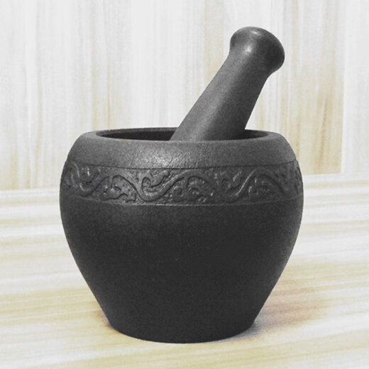MPPMCK black gold stone mortar garlic pounding jar natural stone old-fashioned stone cup pounding garlic mortar pair of chili pepper bowl pounding and grinding 13CM carved rattan flower