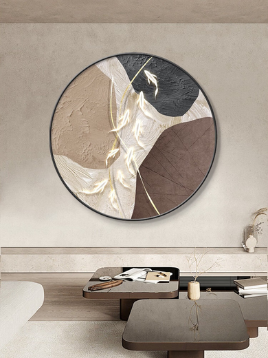 Mu Dianxing Wabi-sabi Wind Nine Fish Gathering Talents Picture Living Room Entrance Decorative Painting Round Hanging Picture Restaurant Dining Table Sideboard Mural Mountain Nine Fish-A Gold Frame Diameter 120cm Crystal Porcelain Painting