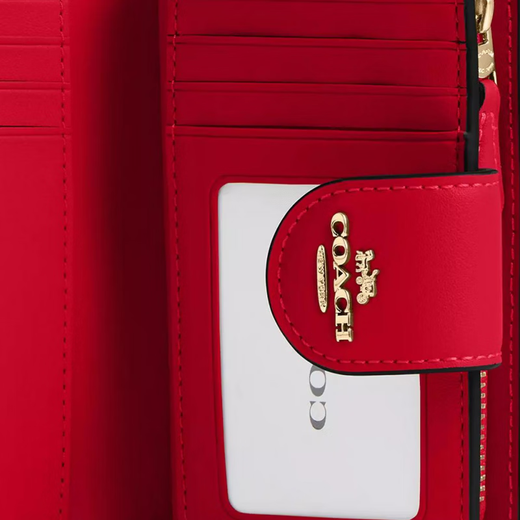 COACH SignatureCanvas 13 Brand Logo Snap Closure Leather Wallet Medium Women's Walnut Walnut with Red 1 Walnut with Red 2