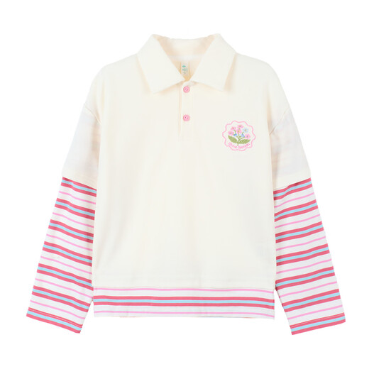 Xiaoyinman children's clothing girls striped Polo shirt fake two pieces 26 spring fashion lapel top for big children and girls trendy apricot 170