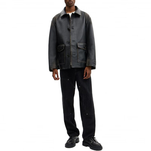 COACH FW25 distressed single-breasted long-sleeved leather jacket for men, black M