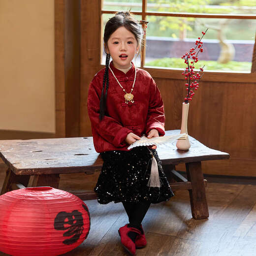 LUSON Children's Clothing Baby New Chinese Style Jacket Women's Padded 2026 New Girl's New Year Red National Style New Year's Wear Red Good Luck 130