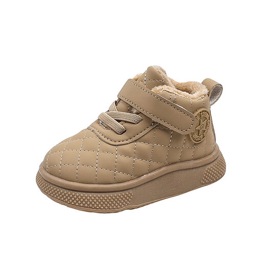 BAOZOUXIE autumn and winter high-top soft-soled non-slip toddler shoes for boys and girls 1-3 years old plus velvet and thickened warm cotton shoes bread shoes white 16/11.5 inner length