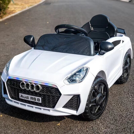 Yu Enni Audi children's electric car four-wheeled with remote control baby car men and women toy car can sit on the charging stroller white dual drive + swing + remote control + Bluetooth early education