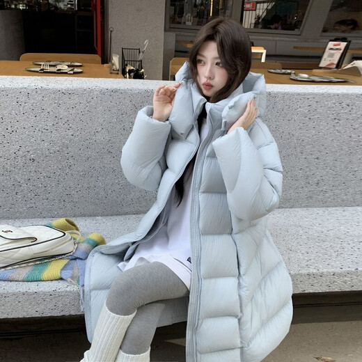 Woodpecker (TUCANO) 90 long loose down jacket 2025 goose down new winter warm Korean style fashionable slim hooded thickened jacket milk blue (super good-looking) S recommended 100-130Jin Jin equals 0.5 kg