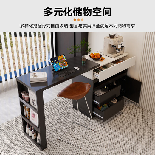 Yijuge solid wood minimalist style retractable bar table home living room partition integrated cabinet small apartment sideboard dining table restaurant (1) dark gray | left table back socket type | ENF level