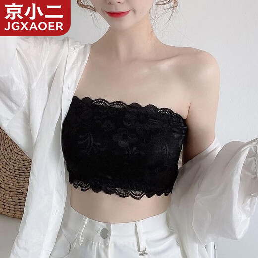 Jingxiaoer tube top bra for women, anti-exposure sexy bottoming shirt with inner wrap, lace, breathable, thin, one-piece, strapless, lace MOX (white + black)