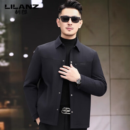 利郎（LILANZ）男士短款羽绒服翻领商务休闲黑色保暖男外套冬季轻薄爸爸装 深蓝色 4XL 195 建议185-190斤