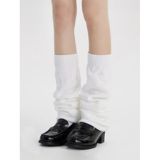 A cloud flat foot socks cover JK mid-length long bubble socks warm calf socks knitted leg covers white 1 pair M 70c