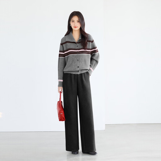 Eveli (eifini) Eveli Stripe Contrast Color Fashionable Wool Sweater Women's 2025 Winter New Versatile Casual Sweater Women Gray M