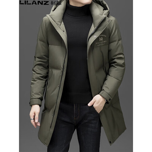 LILANZ men's mid-length down jacket middle-aged men's business casual versatile hooded warm white duck down jacket trendy black 18-25803 M 170