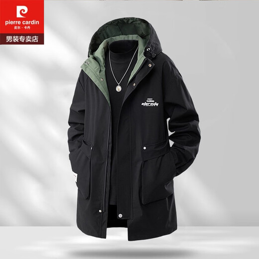 皮尔卡丹（pierre cardin）秋冬中长款风衣男加肥加大胖子夹棉防风特大码加棉薄棉衣二棉外套 2022黑色（秋冬 加棉款） 2XL