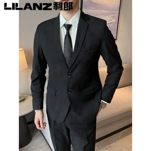 Lilang suit suit men's jacket business casual spring and autumn top groomsman suit groom wedding professional formal suit 09/* (2 pieces) black suit + trousers S (suitable for 80-95 Jin Jin equals 0.5 kg)