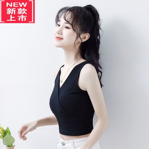 LangSha (LangSha) black short cross vest suspender women's 2024 spring and summer new style inner and outer design bottoming top black XL 105-114Jin Jin equals 0.5 kg