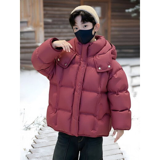 HAL.DUCK Down Jacket Children's Clothing Boys Winter Clothing Thickened Cotton Clothes 2025 New Medium and Large Children's Cotton Jackets Winter Boys Red Cotton Cotton Clothes Black Padded Thickened 150 cm