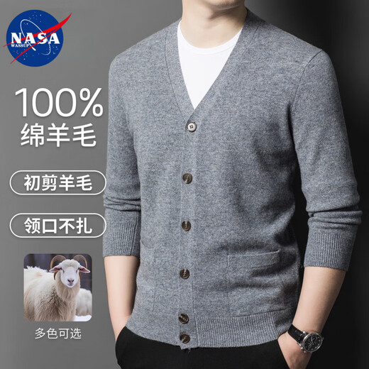 Nasawassup100% pure wool sweater for men 2025 autumn and winter new thickened warm button top knitted bottoming sheep.Fleece sweater light gray-100% sheep wool XL Recommendation 130-155Jin Jin equals 0.5 kg