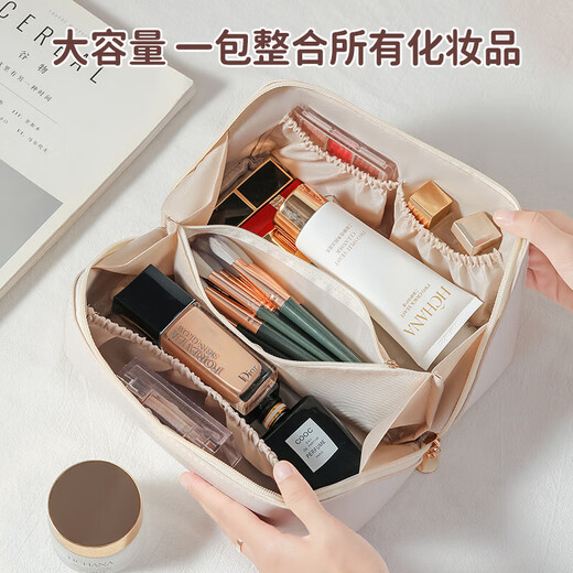 Baiyuan Cosmetic Bag Women's Large Capacity Portable Ins Premium Sense Internet Celebrity 2024 New Super Hot Travel Toiletries Storage Bag Milky White