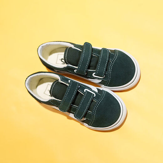 VANS children's shoes Old Skool V children's sneakers retro dark green buckle and sticky buckle personalized street green 19 measured inner length 11.5cm