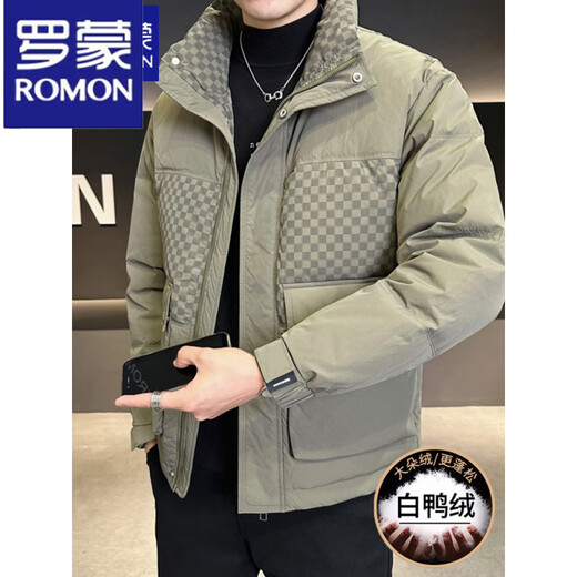 ROMON Men's Stand Collar Down Jacket 2025 Autumn and Winter High-end Thickened Winter Clothing Trendy Brand White Duck Down Jacket YR8811 Green M 105Jin Jin is equal to about 0.5 kg