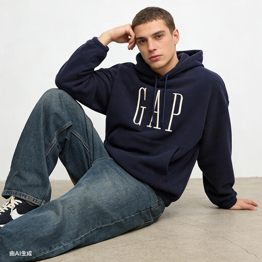 GAP men's and women's winter logo embroidered fleece loose pullover hooded sweatshirt US version 846551