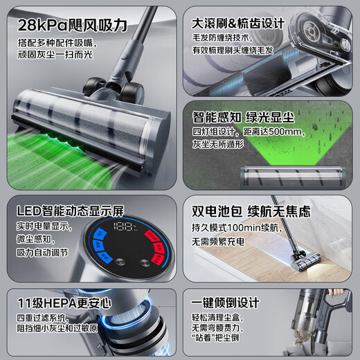 Panasonic Dust Removal Magic Wireless Vacuum Cleaner Home High Suction Handheld Green Light Display Dust Suction Cat Hair Dust Removal Quadruple Filtration MC-A33H Long Battery Life Pet Edition