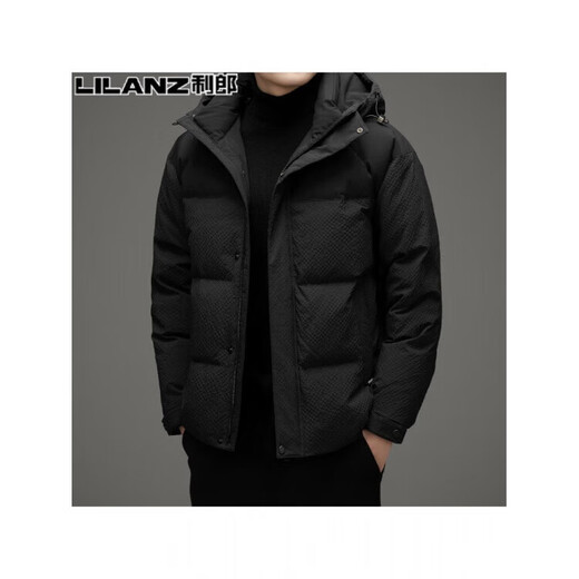 利郎（LILANZ）男士加厚羽绒服冬季中青年时尚加厚保暖防寒连帽白鸭绒外套男 黑色 14XL (190)