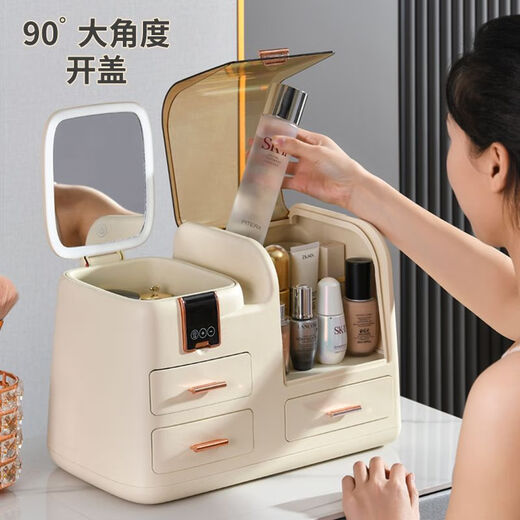 Vipero cosmetic mirror storage box integrated cosmetic storage box with mirror desktop dressing table integrated dust-proof large capacity standard model cream white with mirror