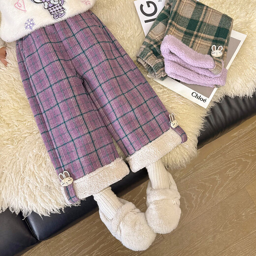 Burwilde international brand girls' fleece pants autumn and winter new style children's winter all-in-one fleece baby girl purple purple 90 cm
