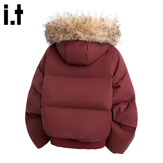 CHOCOOLATE it red fur collar hooded casual versatile bread coat men's winter warm and cold-proof loose cotton jacket red 3XL recommended 165-185Jin Jin equals 0.5 kg