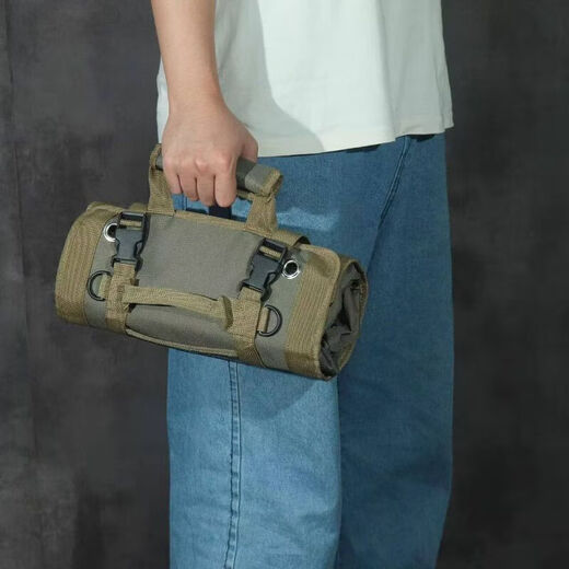 An Junsheng roll-type tool bag wear-resistant storage hardware and electrical tools thickened tool bag woodworking storage bag handbag folding enlarged and thickened version car tool bag khaki color