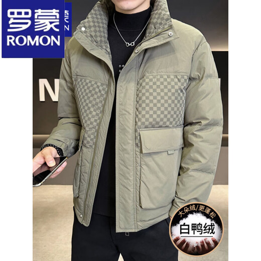 ROMON Men's Stand Collar Down Jacket 2025 Autumn and Winter High-end Thickened Winter Clothing Trendy Brand White Duck Down Jacket YR8811 Green M 105Jin Jin is equal to about 0.5 kg