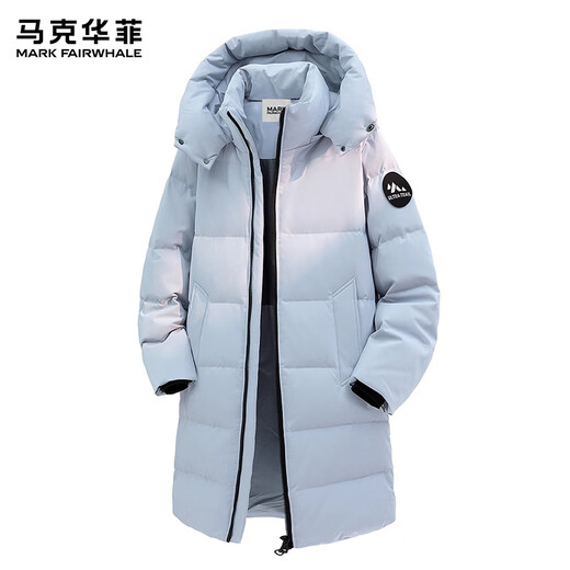 马克华菲（MARK FAIRWHALE）美式复古休闲长款羽绒服男士2025年冬季新款宽松保暖加厚潮牌上衣 冰川蓝色 【官方正品】 L 【建议120-140斤】