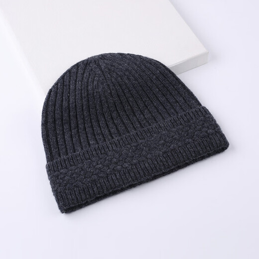 Hengyuanxiang Wool Knitted Hat Unisex Coldproof Pure Wool Autumn and Winter Beanie Couple Pullover Hat Dark Gray Average Pier Size 50-58