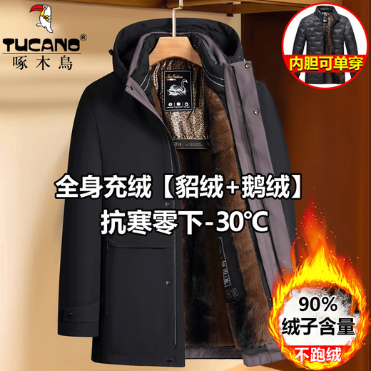 Woodpecker velvet thickened down jacket men's winter daddy jacket men's middle-aged and elderly loose casual goose down jacket to protect against the cold Navy mink + goose down XL /180 Recommended 125-145 Jin Jin equals 0.5 kg