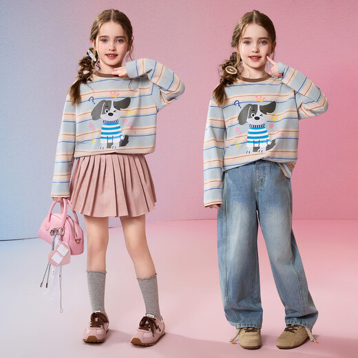 ASK JUNIOR children's long-sleeved T-shirt 2026 spring medium and large children's cartoon print close-fitting bottoming shirt girls' children's clothing tops blue