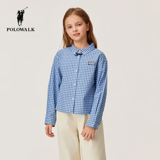 POLOWALK children's clothing girls' long-sleeved shirt 2026 new girls' long-sleeved shirt blue 120 cm