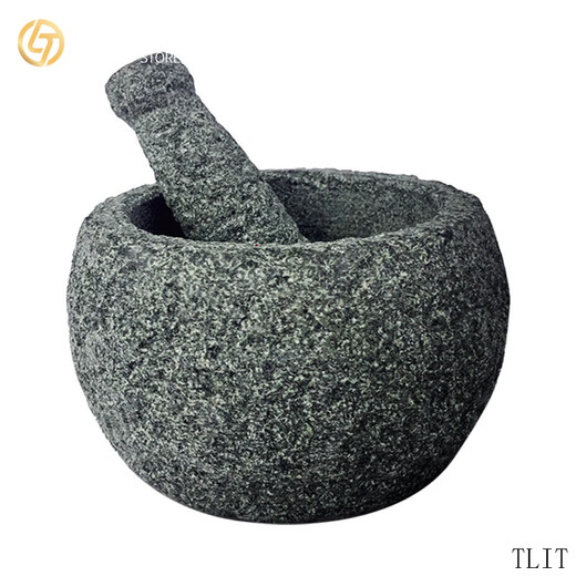 TLIT natural bluestone stone mortar garlic pounder household medicine jar garlic masher tea dipping grinder retro tea art ornaments outer diameter 16/CM suitable for home use
