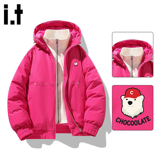 CHOCOOLATE it trendy brand thickened and warm men's cotton-padded jacket winter new style lazy style versatile comfortable hooded casual jacket rose red 3XL recommended 180-200Jin Jin equals 0.5 kg