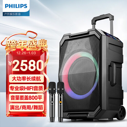 Philips (PHILIPS) SD617T 10-inch square dance audio outdoor stage high-power mobile portable trolley speaker wireless Bluetooth high-volume karaoke amplification with dual microphones