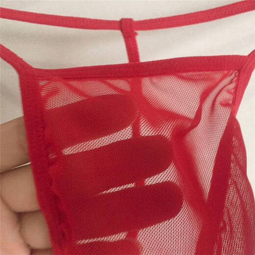 Men's Sexy Underwear Men's Self-Making Underwear Thong One Thread Thong Men's Sexy Mesh Men's Underwear 2 Pieces Red One Size