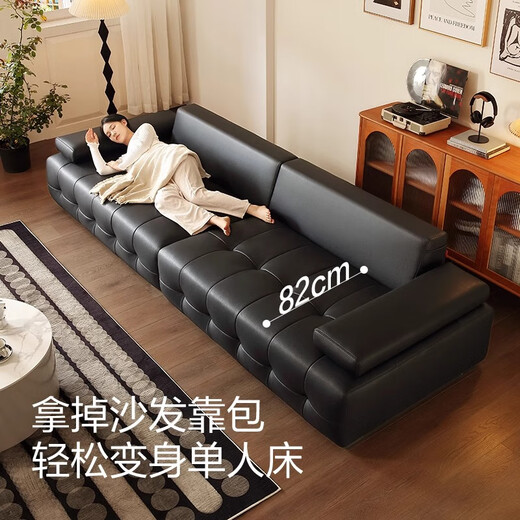 天禧派轻意式羽绒皮沙发客厅新款黑色劳伦斯沙发超宽坐深1050-门店同款 夜影黑-3左+3右（3.55m） 【30天发货】